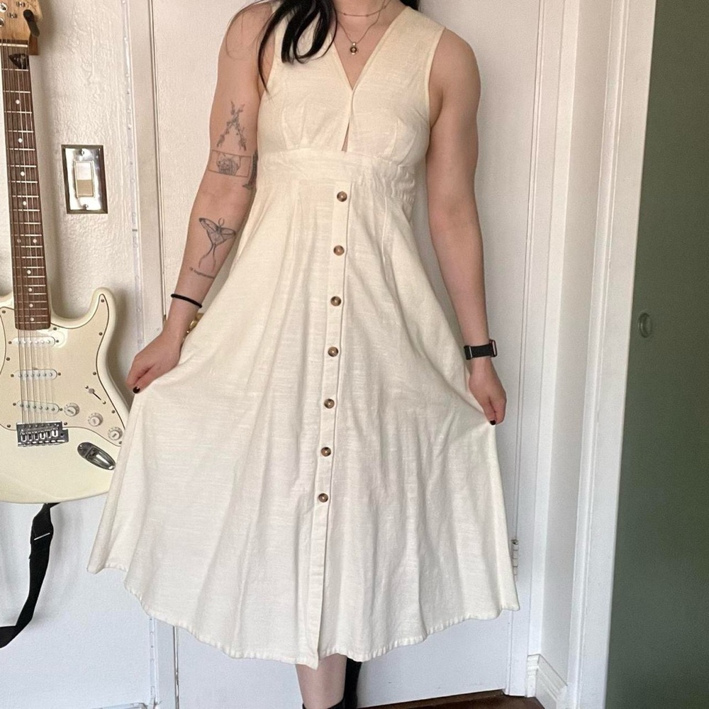 Urban Outfitters Cream Button-Front Midi Dress